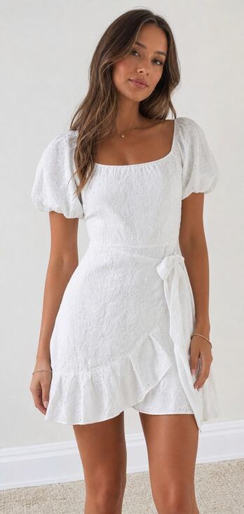 Trixxi Dresses & Skirts - Trixxi White Puff Sleeve Eyelet Dress M